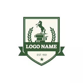马Logo Green Badge and Book logo design