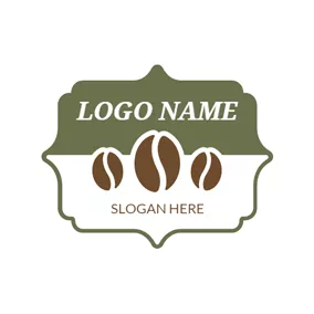 Brew Logo Green Badge and Brown Coffee Bean logo design