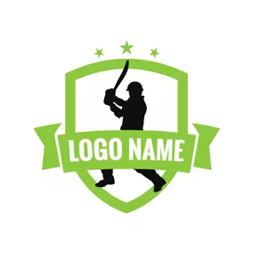 蝙蝠Logo Green Badge and Cricket Sportsman logo design