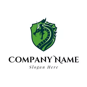ドラゴンのロゴ Green Badge and Dragon Head logo design