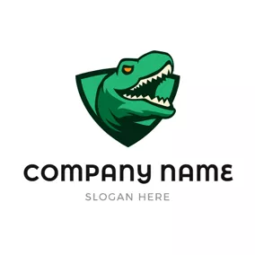 恐竜ロゴ Green Badge and Raptor Mascot logo design