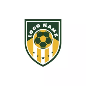 Football Club Logo Green Badge and Yellow Football logo design