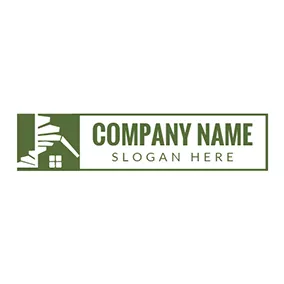 Rectangle Logo Green Banner and Abstract White Home logo design