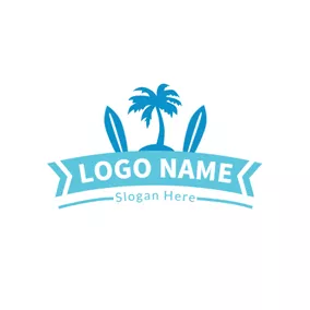 Coconut Logo Green Banner and Blue Surfboard logo design