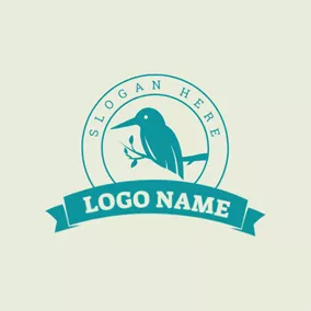 翠鸟logo Green Banner and Kingfisher logo design