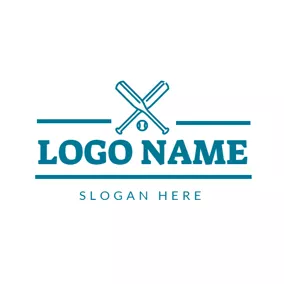 野球のロゴ Green Bat and Baseball logo design