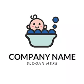 Child Logo Green Bathtub and Cute Baby logo design