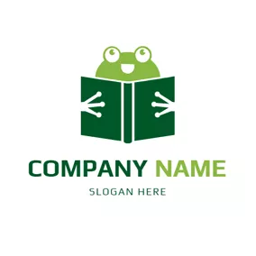 ブックロゴ Green Book and Frog logo design