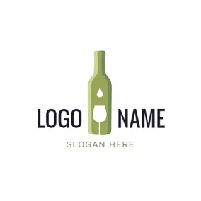 Wine Glass Logo Green Bottle and White Glass logo design