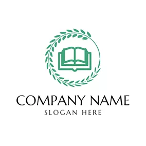 Emblem Logo Green Branch and Book logo design