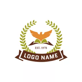 Badge Logo Green Branch and Yellow Pigeon logo design