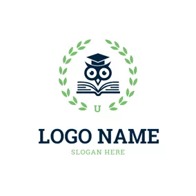 Logotipo De Búho Green Branch Encircled Owl and Book logo design