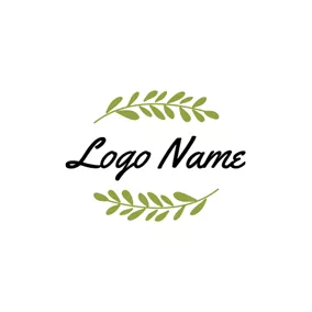 Typography Logo Green Branches and Leaves logo design