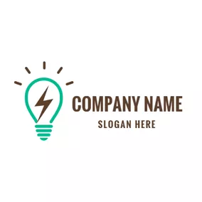 Logotipo De Concepto Green Bulb and Brown Lightening logo design