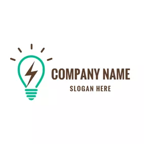 电灯泡logo Green Bulb and Brown Lightening logo design