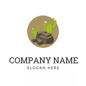 石ロゴ Green Cactus and Stone logo design