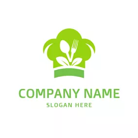 Healthy Food Logo Green Chef Cap and White Tableware logo design