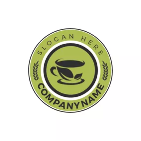 Plant Logo Green Circle and Black Tea Cup logo design
