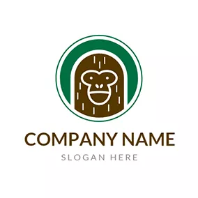 ゴリラロゴ Green Circle and Brown Monkey logo design