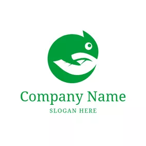 狮子座 Logo Green Circle and Chameleon logo design