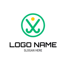 キーロゴ Green Circle and Crossed Hockey Stick logo design