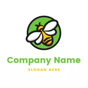 黃蜂 Logo Green Circle and Fly Bee logo design