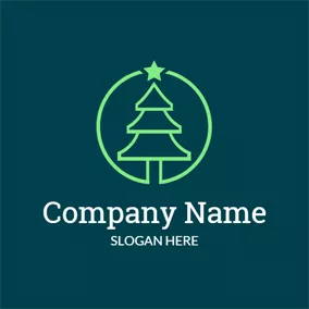 圣诞节Logo Green Circle and Simple Christmas Tree logo design