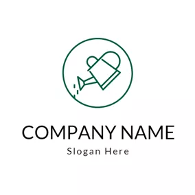 Outline Logo Green Circle and Watering Can logo design