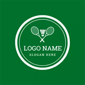 バドミントンロゴ Green Circle and White Badminton logo design
