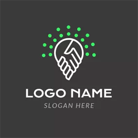 握手 Logo Green Circle Dot and White Hand logo design