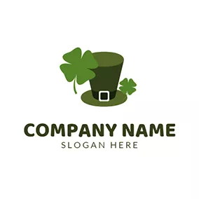 Emblem Logo Green Clover and Leprechaun Hat logo design