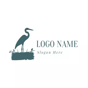 Crane Logo Green Crane and Bird Nest logo design