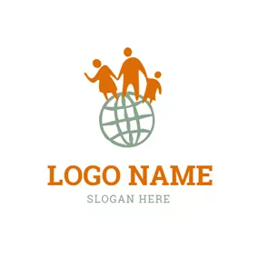 People Logo Green Earth and Abstract Family logo design