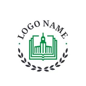 教育Logo Green Educational Building and Book logo design