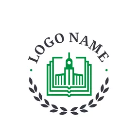 College Logo Green Educational Building and Book logo design