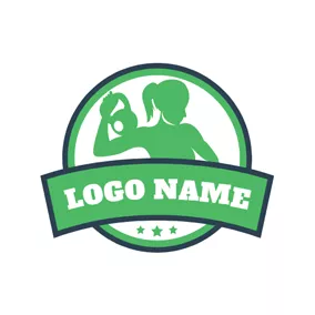 杠鈴 Logo Green Encircle Fitness Woman and Dumbbell logo design