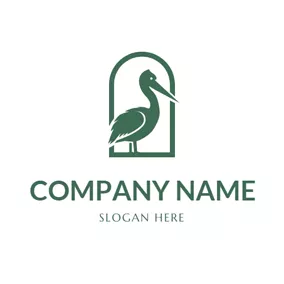 鵜鶘 Logo Green Frame and Pelican logo design