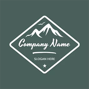 戶外 Logo Green Frame and White Mountain logo design