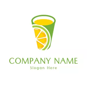 Healthy Food Logo Green Glass and Yellow Juice logo design