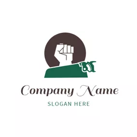 Woodworking Logo Green Handsaw and White Fist logo design
