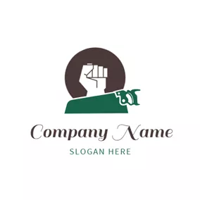 锯子logo Green Handsaw and White Fist logo design