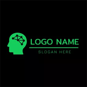 Logo IA Green Head and Brain logo design