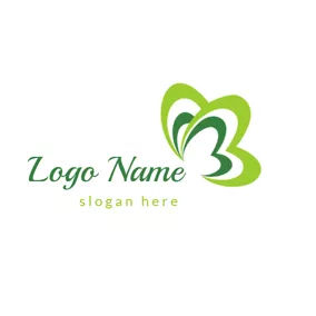 Combination Logo Green Heart and Butterfly logo design