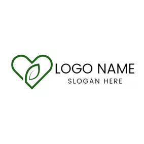 花園 Logo Green Heart and Outlined Leaf logo design