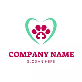 Claw Logo Green Heart and Red Paw Print logo design
