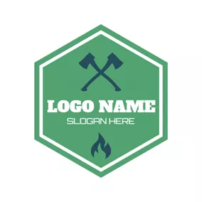 斧头 Logo Green Hexagon and Crossed Axe logo design