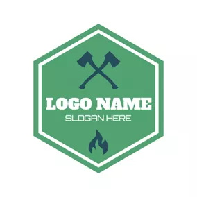 Battle Logo Green Hexagon and Crossed Axe logo design