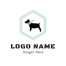 Chain Logo Green Hexagon and Standing Dog logo design