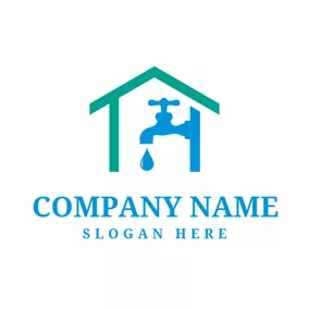 配管ロゴ Green House and Blue Water Faucet logo design