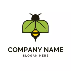 蜜蜂Logo Green Leaf and Bee logo design